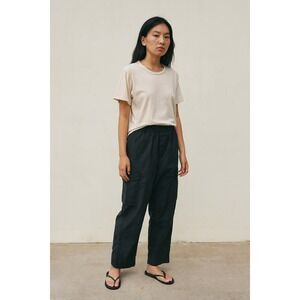 Muji‎ Baggy Cargo Pants Womens XS Black Cotton Blend Y2K Elastic Waist Casual